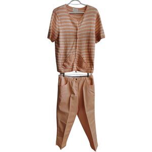 Christopher & Banks Women's Medium 2 Piece Coral and White‎ Stripped Top set